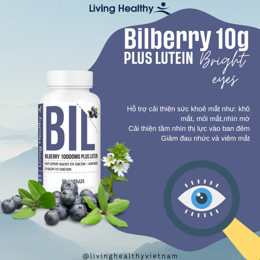 thuốc bổ mắt Living Healthy Bilberry 10000mg Plus Lutein