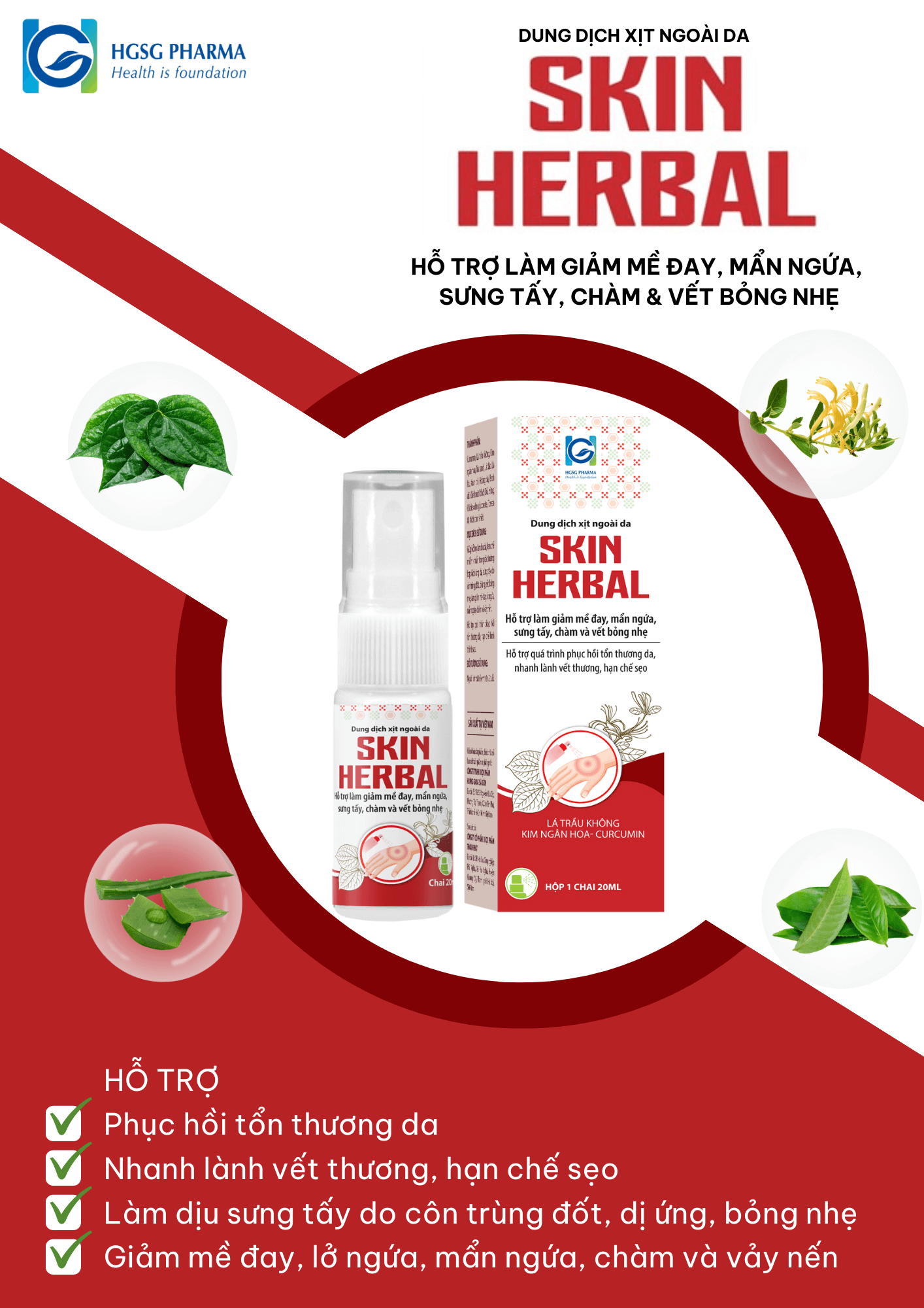 Dung dịch xịt ngoài da Skin Herbal hỗ trợ làm giảm mề đay, mẩn ngứa, sưng tấy, chàm & vết bỏng nhẹ